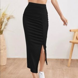 Ruched Split Thigh Pencil Skirt